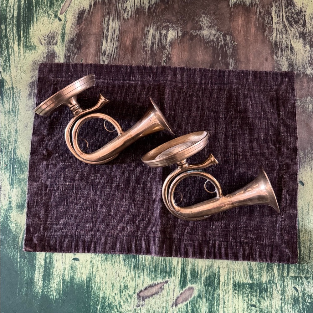 Vintage Brass Horn Sconce - pair